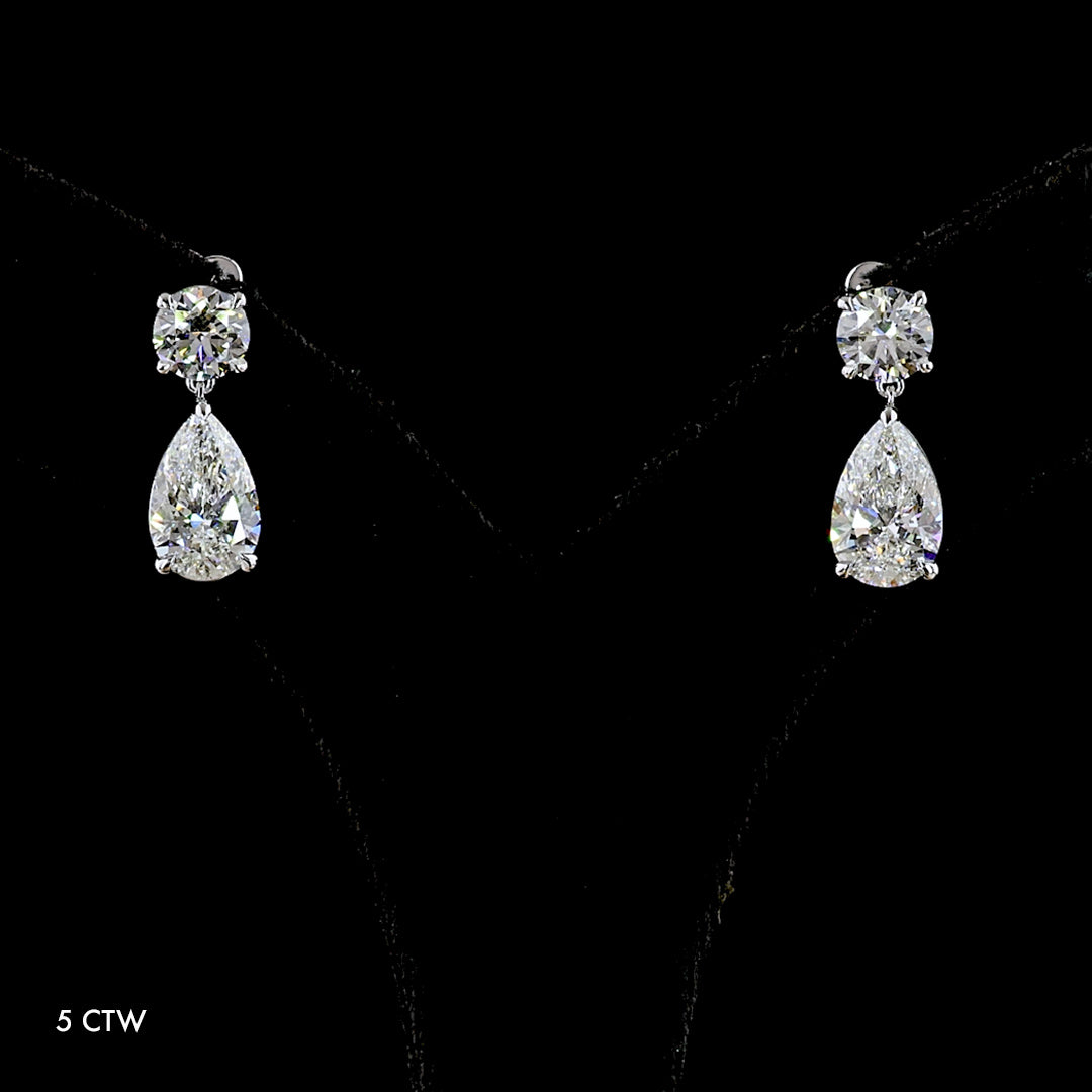 Round and Pear Lab Grown Diamond Drop Earrings