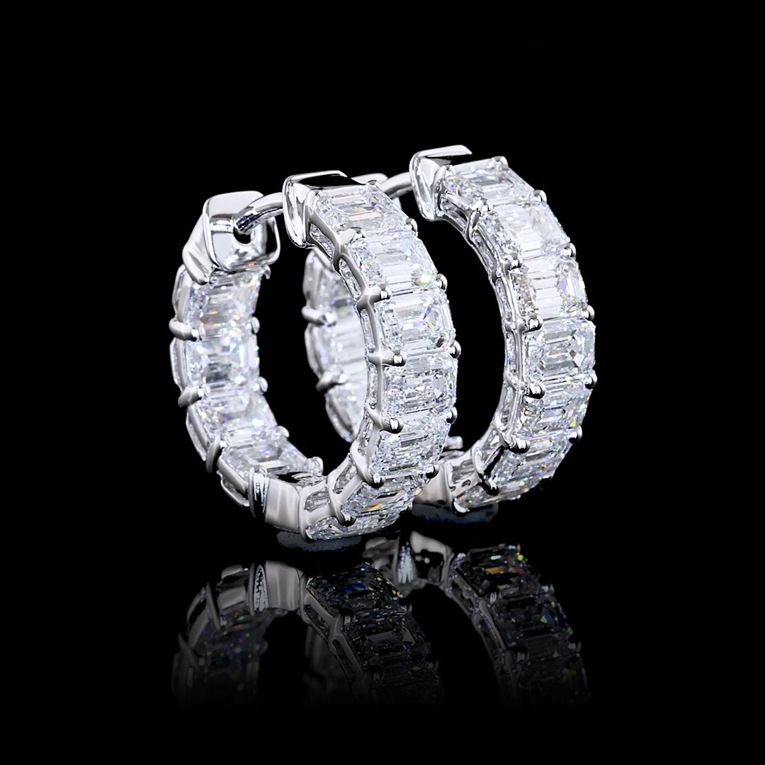 2 CTW East-West Emerald Lab Grown Diamond Inside Out Huggie Earrings