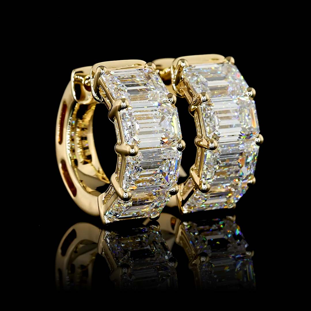 4 CTW East-West Emerald Lab Grown Diamond Huggie Earrings