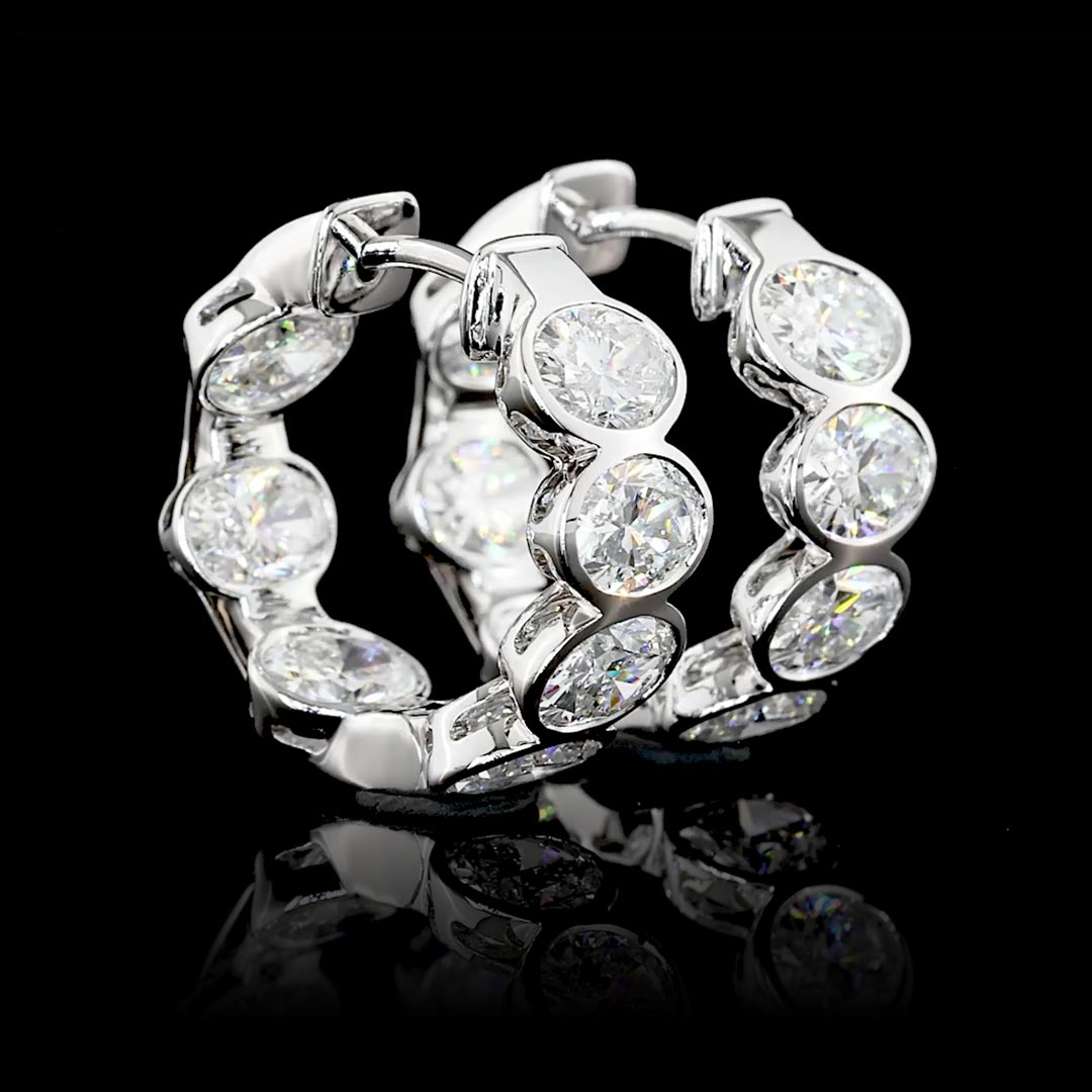 3 CTW East-West Oval Bezel Lab Grown Diamond Huggie Earrings