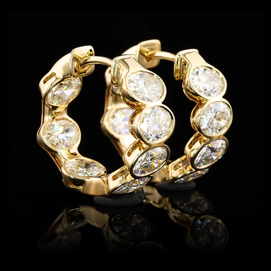 3 CTW East-West Oval Bezel Lab Grown Diamond Huggie Earrings