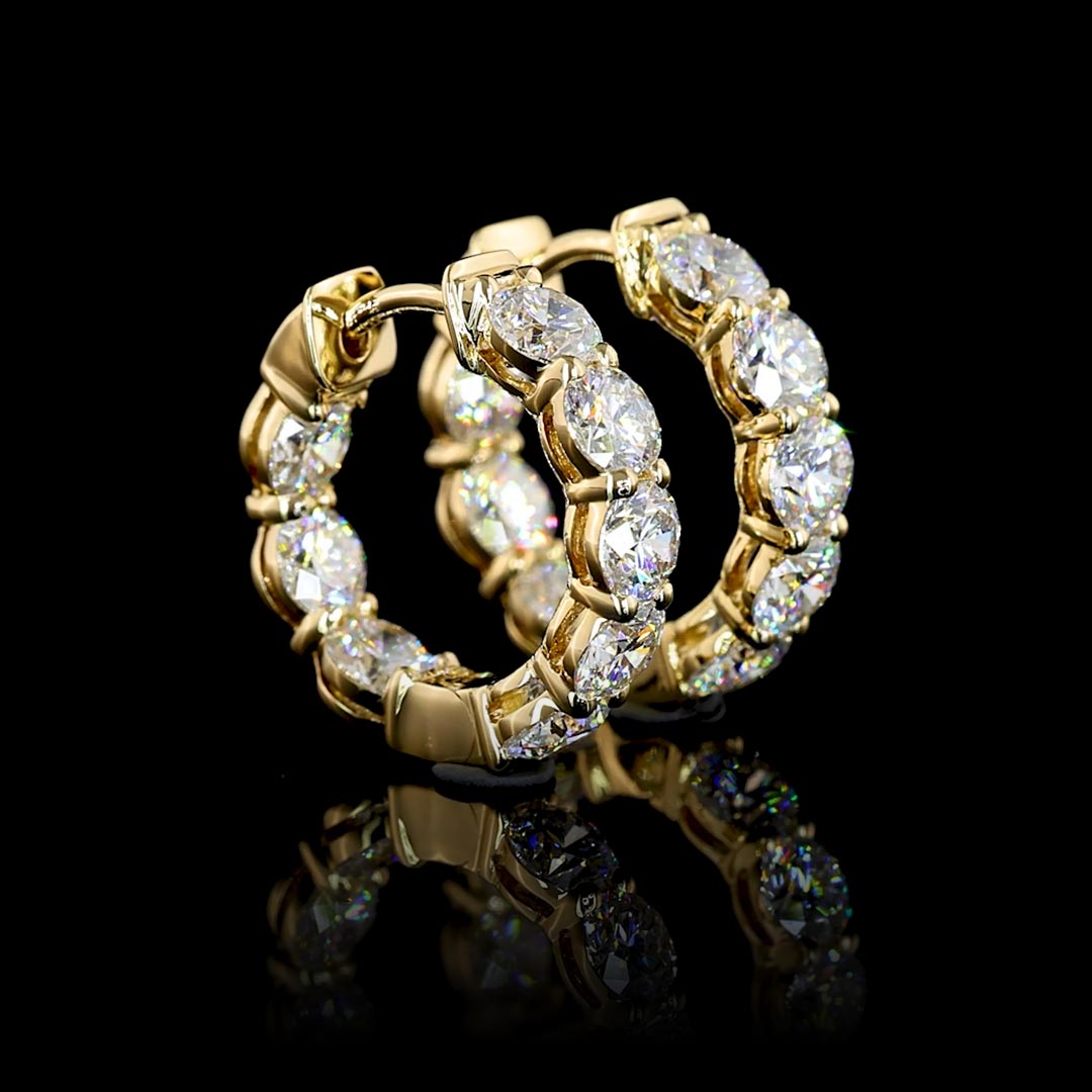 2 CTW Round Lab Grown Diamond Inside Out Huggie Earrings, 14mm