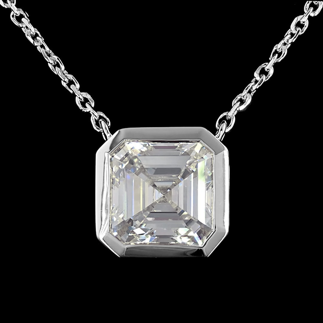 Asscher Lab Grown Diamond Bezel Solitaire Pendant Necklace