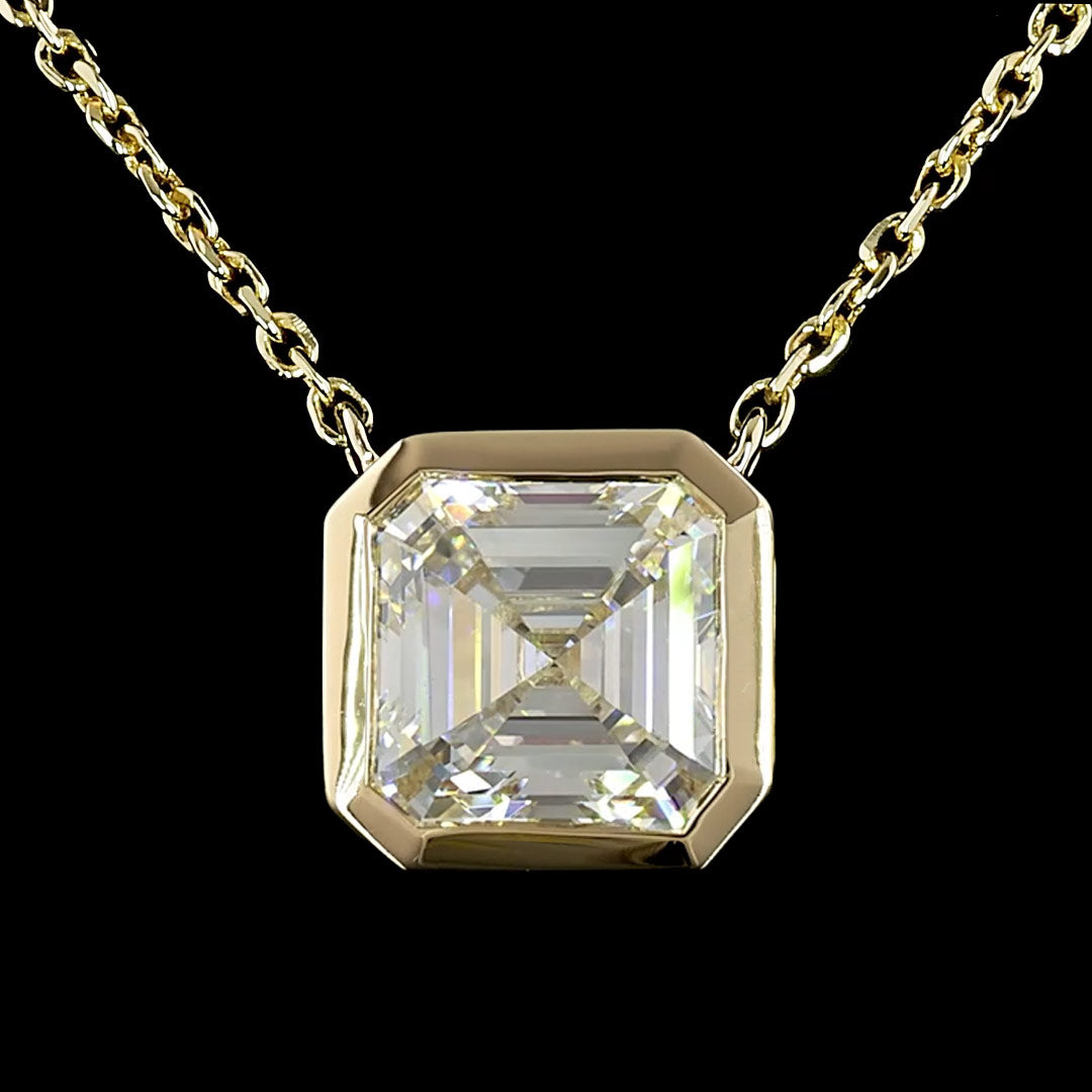 Asscher Lab Grown Diamond Bezel Solitaire Pendant Necklace