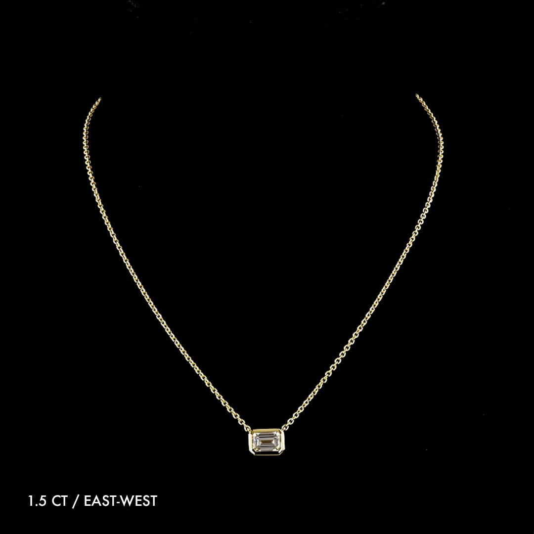 Emerald Lab Grown Diamond Bezel Solitaire Pendant Necklace