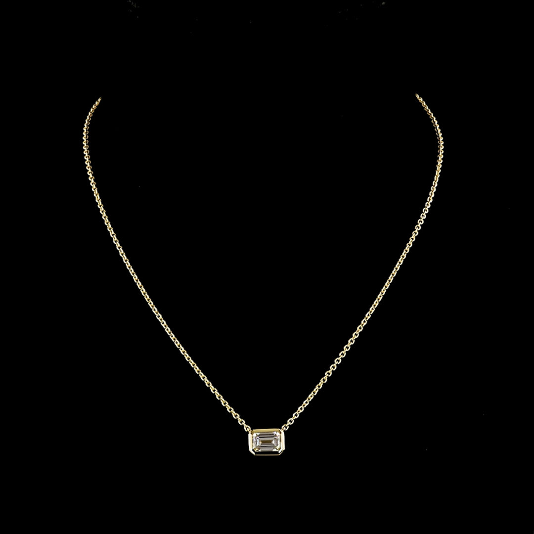 Emerald Lab Grown Diamond Bezel Solitaire Pendant Necklace