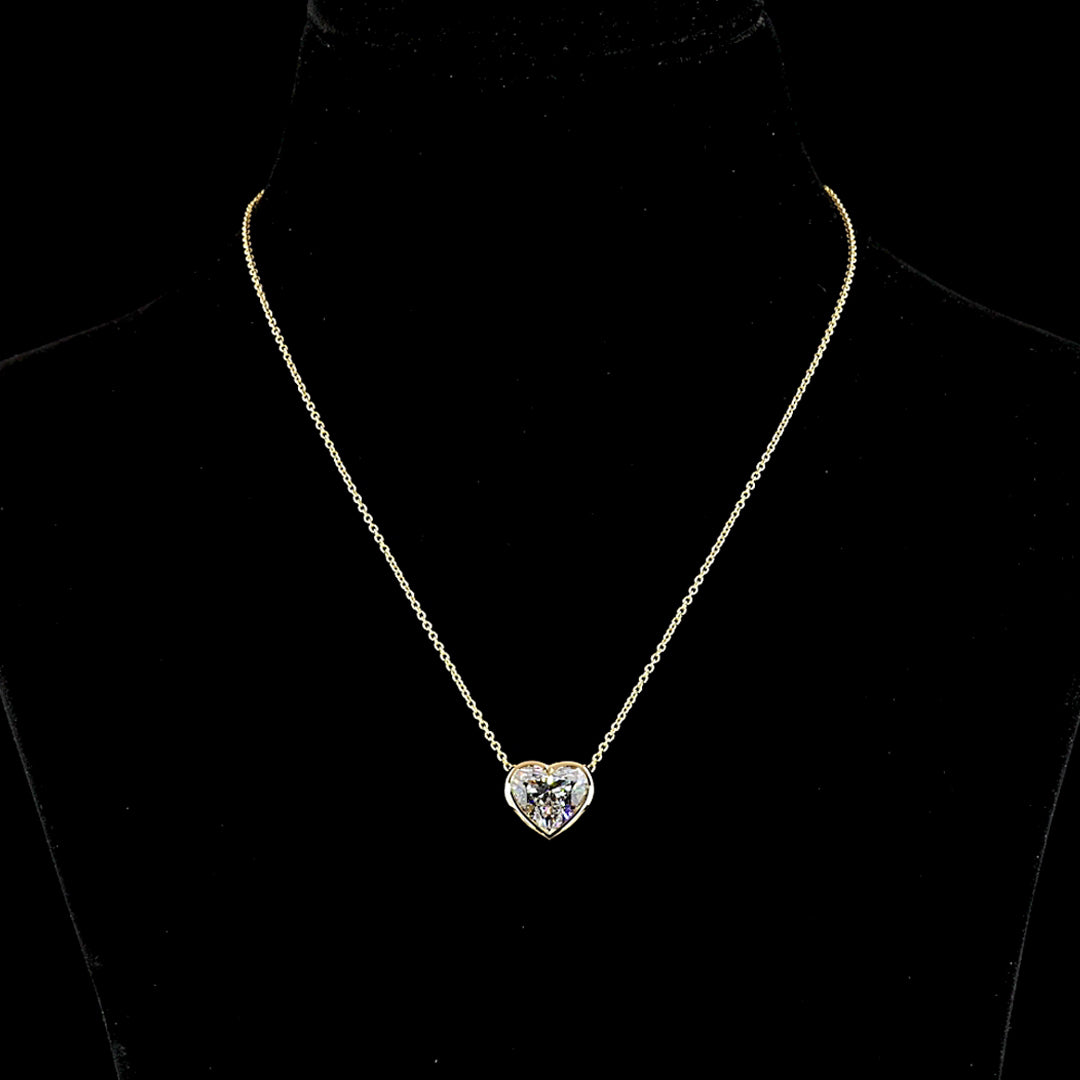 Heart Lab Grown Diamond Bezel Solitaire Pendant Necklace