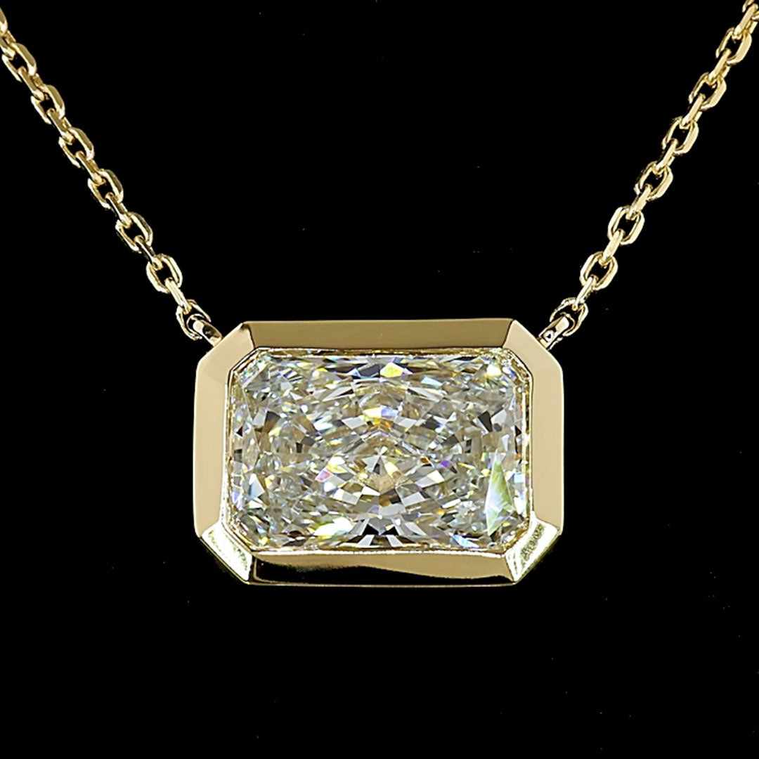 Radiant Lab Grown Diamond Bezel Solitaire Pendant Necklace