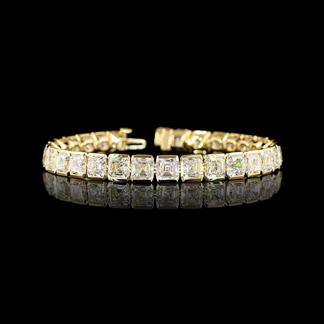 30 CTW Asscher Half Bezel Lab Grown Diamond Tennis Bracelet