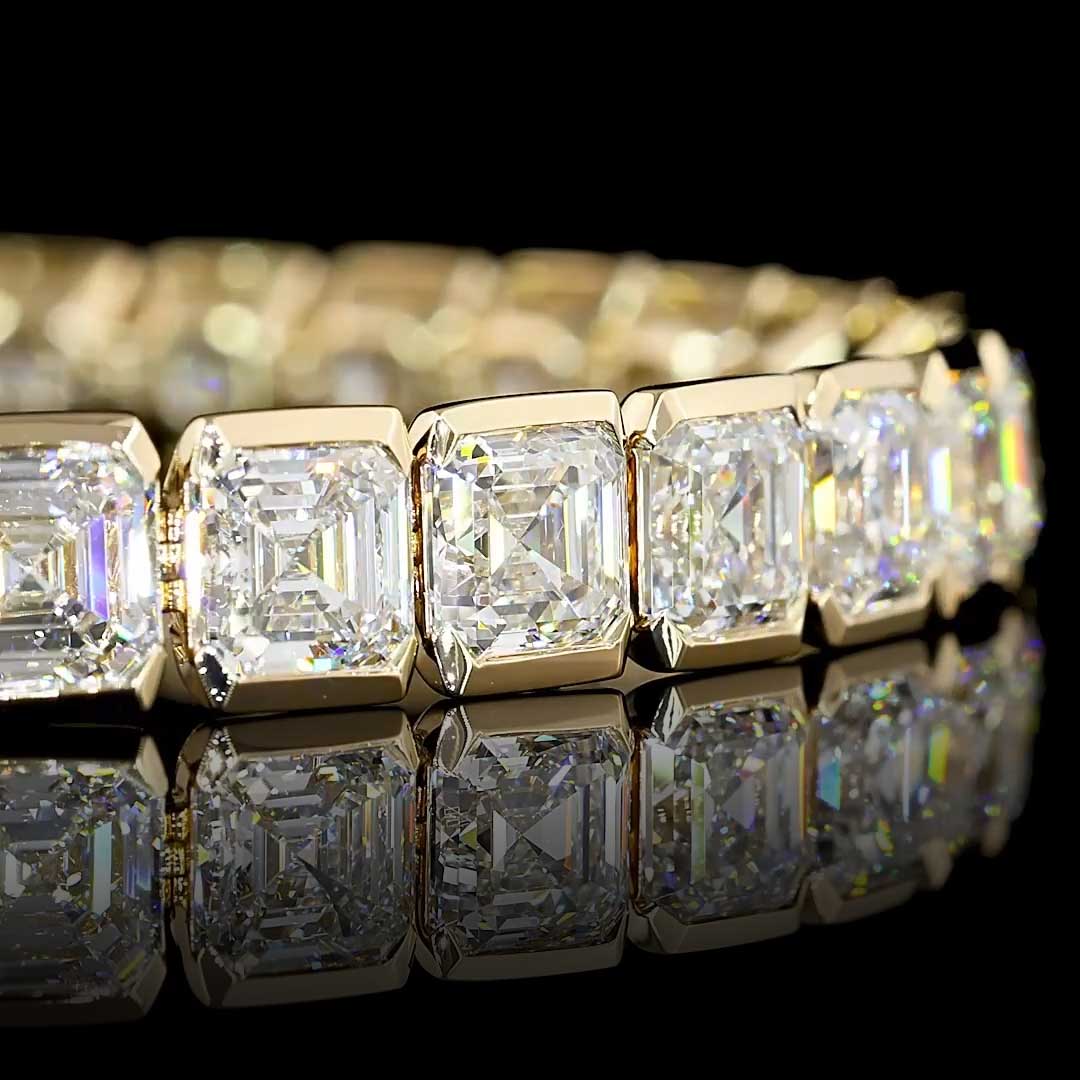 30 CTW Asscher Half Bezel Lab Grown Diamond Tennis Bracelet