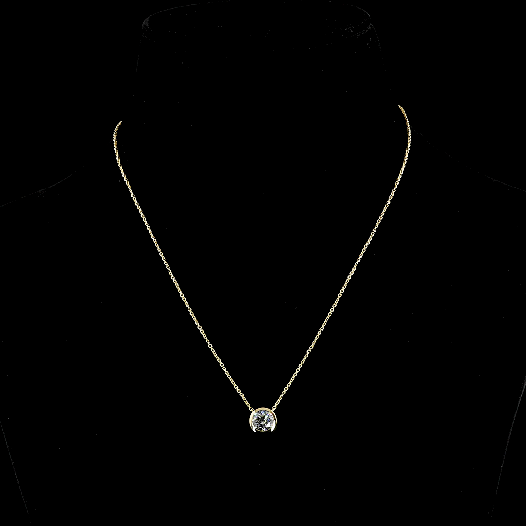 14K Yellow Gold Lab Grown Diamond Round Bezel Pendant Necklace