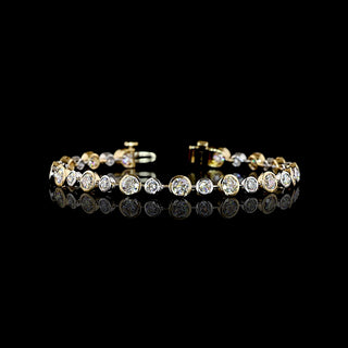 Two Tone Alternating Round Bezel Lab Grown Diamond Station Bracelet