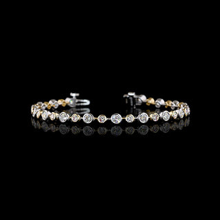 Two Tone Alternating Round Bezel Lab Grown Diamond Station Bracelet