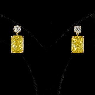 Round and Yellow Radiant Lab Grown Diamond Drop Earrings