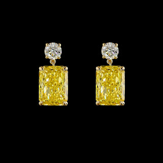 Round and Yellow Radiant Lab Grown Diamond Drop Earrings