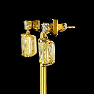 Round and Yellow Radiant Lab Grown Diamond Drop Earrings