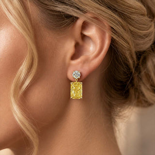 Round and Yellow Radiant Lab Grown Diamond Drop Earrings
