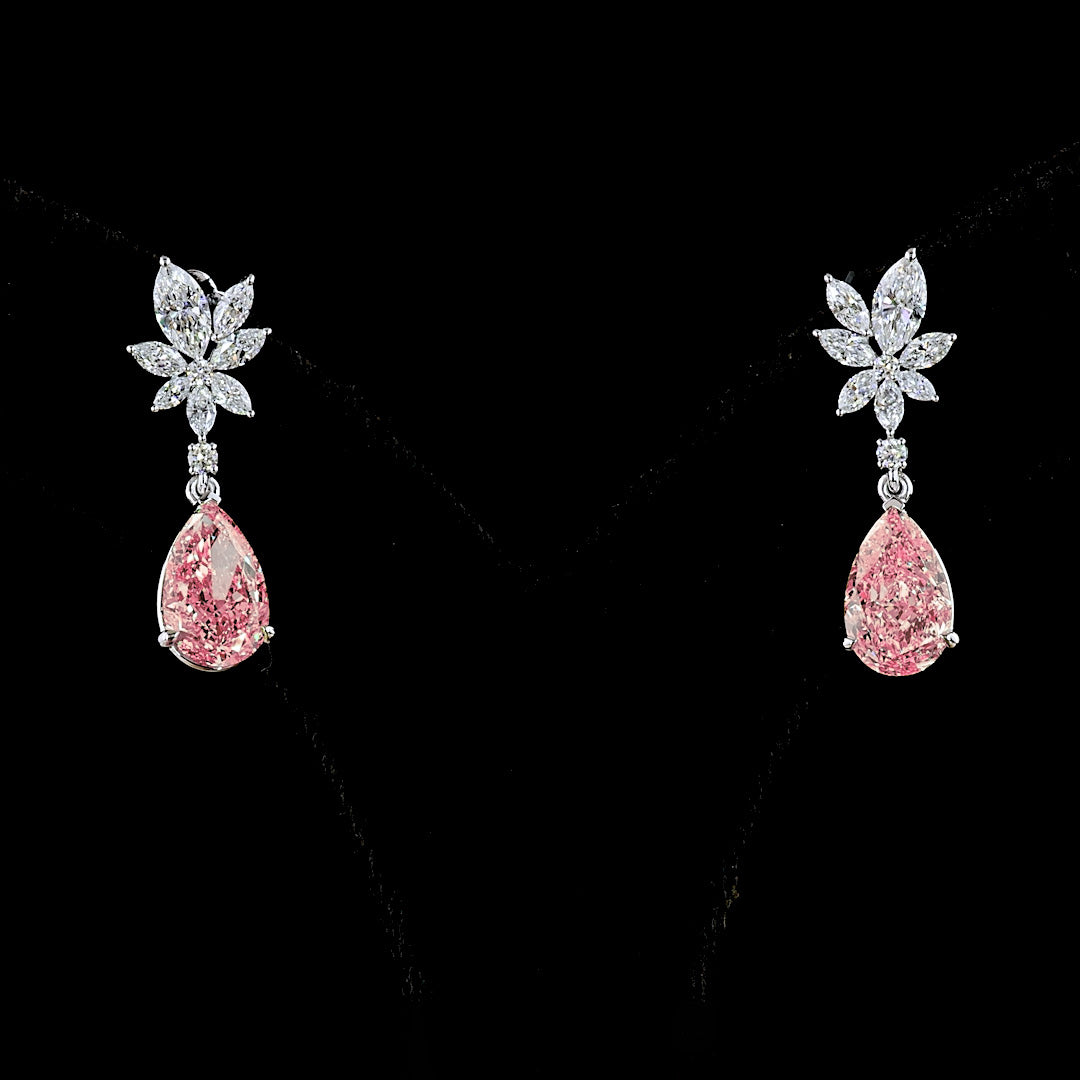 Pink Pear Lab Grown Diamond Cluster Drop Earrings