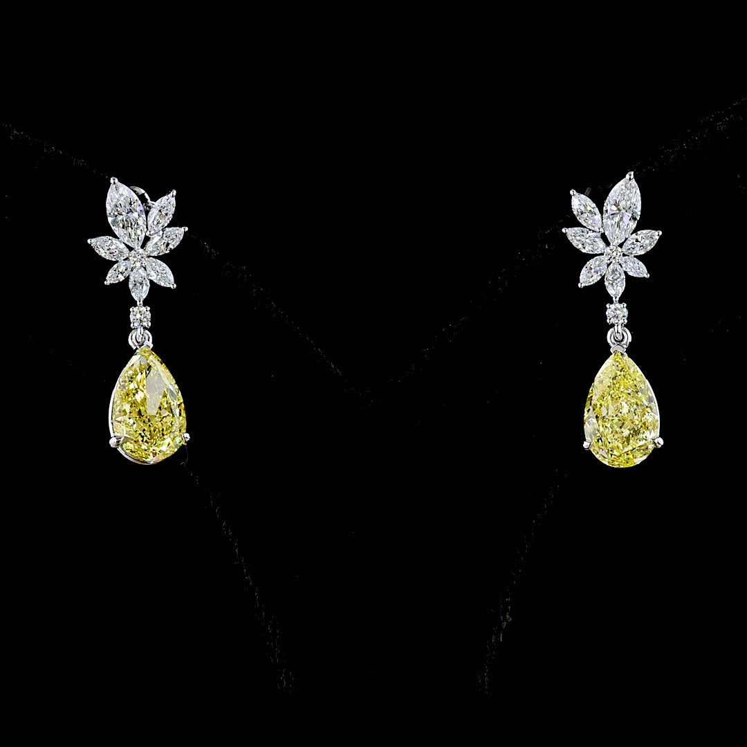 Yellow Pear Lab Grown Diamond Cluster Drop Earrings