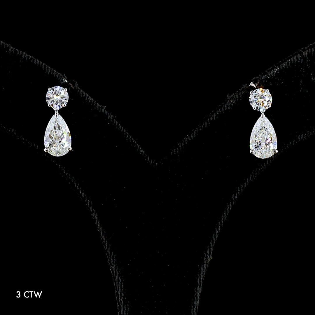 Round and Pear Lab Grown Diamond Drop Earrings
