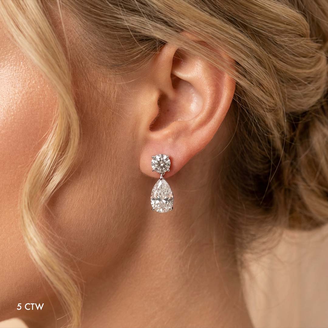 Round and Pear Lab Grown Diamond Drop Earrings