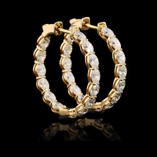 Oval lab-grown diamond inside-out hoop earrings, 3 carats total weight, 25mm size, in yellow gold, featuring 11pt diamonds.