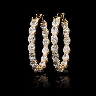 Oval lab-grown diamond hoop earrings, 25mm, inside-out design, 3 carats total weight, yellow gold from LabGrownDiamonds.com