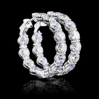Round lab-grown diamond hoop earrings with inside-out design, 28mm size, 12 carats total weight, set in white gold.