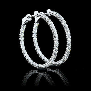 Round lab-grown diamond hoop earrings, 2 carats total weight, 27mm size, inside-out design, crafted by LabGrownDiamonds.com