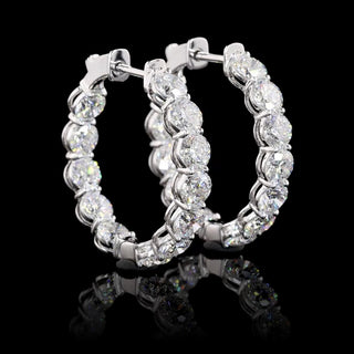 Round lab-grown diamond inside-out hoop earrings, 25mm, 5 carats total weight, with 20pt diamonds, white gold finish.