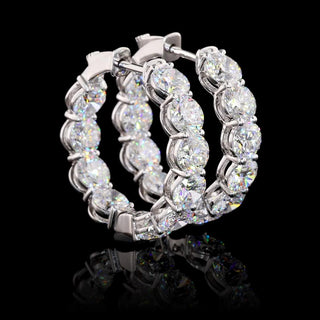 Round lab-grown diamond hoop earrings, 6.5 carats total, 25mm size, inside-out design in white gold with 20 pairs.