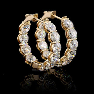 24K gold lab-grown diamond hoop earrings, 6.5 CTW round inside-out design, 25mm size with 20 pairs of sparkling earrings.