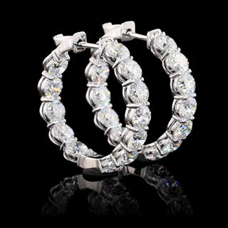 Round lab-grown diamond inside-out hoop earrings, 25mm, 6 carat total weight, white gold, 24-piece set, elegant jewelry.