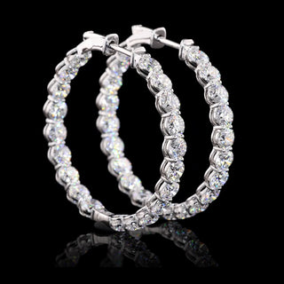 Round lab-grown diamond inside-out hoop earrings, 6 carats total weight, 32mm size, in white gold.