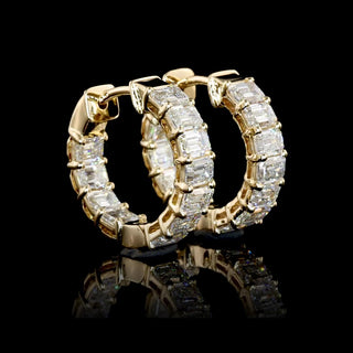 East-West emerald lab-grown diamond huggie earrings, 14mm yellow gold, inside-out design, 2 carats total weight, set of 22 pieces.