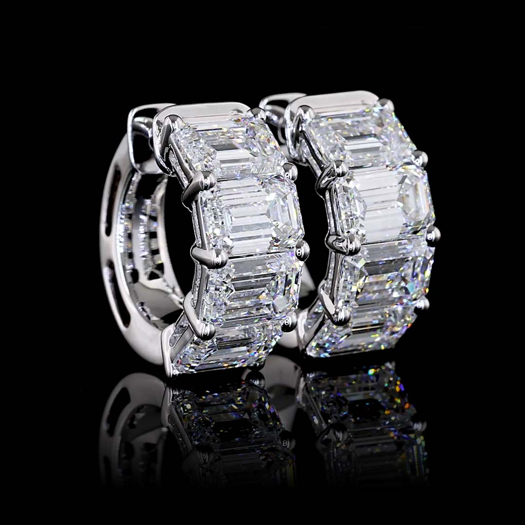 4 CTW East-West Emerald Lab Grown Diamond Huggie Earrings