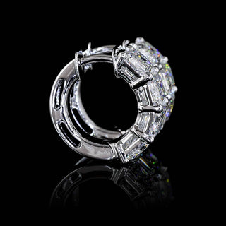 Emerald lab-grown diamond huggie earrings with 4 carats total weight, east-west design, 15.6mm size, set in white gold.