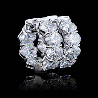 East-West oval lab-grown diamond huggie earrings with inside-out design, 5 carat total weight, 14k white gold, 16mm size.