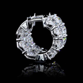 East-West oval lab-grown diamond huggie earrings, 5 carats total weight, inside-out design, 14k white gold, 16mm size.