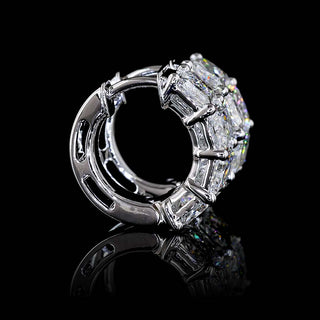 East-West radiant lab-grown diamond huggie earrings, 4 carats total weight, 15.6mm, 8-piece set in white gold.