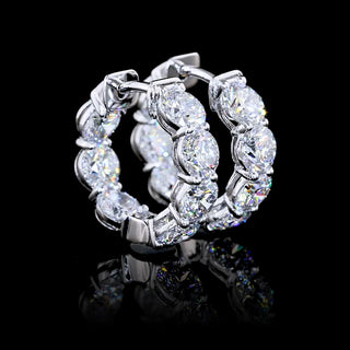 Round lab-grown diamond inside-out huggie earrings, 3 carats total weight, 14.5mm, white gold, 14-piece set.