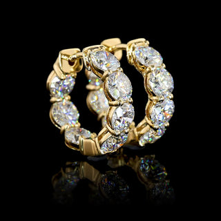 Round lab-grown diamond inside-out huggie earrings, 3 carats total weight, 14.5mm yellow gold, 14-piece set.