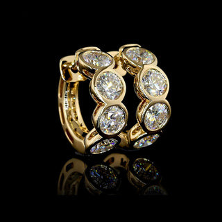 2 CTW Round Bezel Lab Grown Diamond Huggie Earrings