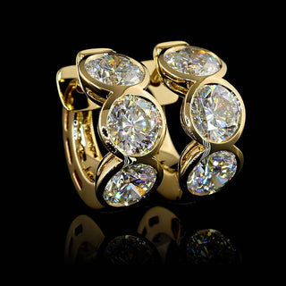 5 CTW Round Bezel 3 Stone Lab Grown Diamond Huggie Earrings