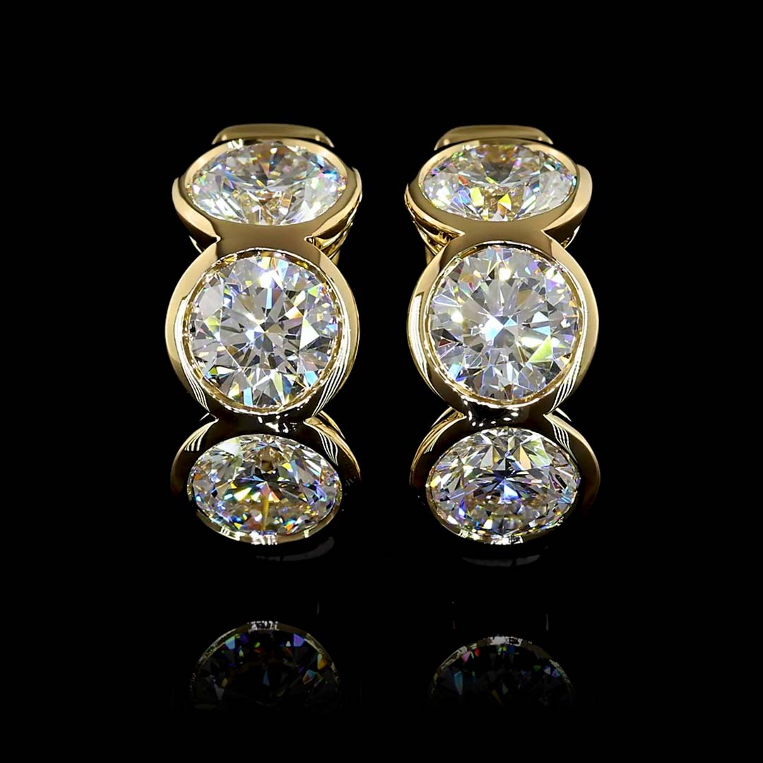 5 CTW Round Bezel 3 Stone Lab Grown Diamond Huggie Earrings