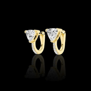 Yellow gold lab-grown diamond huggie earrings with trillion and pave design, 1.5 carats total weight, from LabGrownDiamonds.com