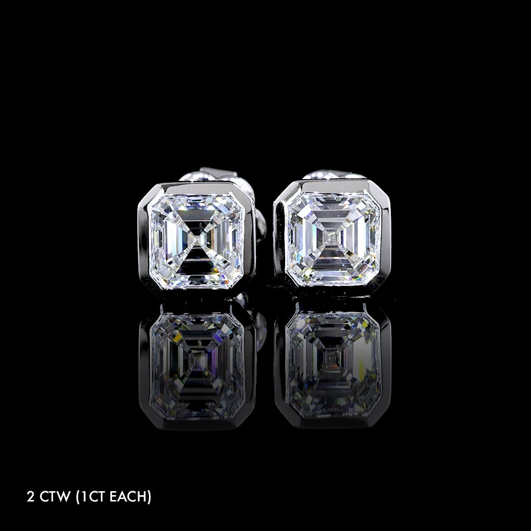 Lab Grown Diamond Asscher Bezel Studs