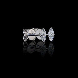 Side view of Marquise lab grown diamond stud earrings in 14k white gold, prong setting, 0.5 CTW (0.25 carats each).