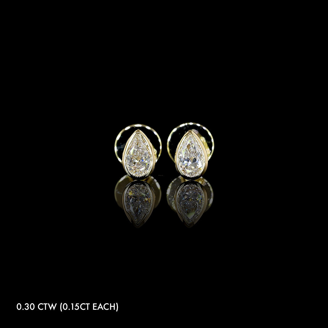 Mini Lab Grown Diamond Pear Bezel Studs