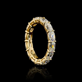 Lab-grown 3.5 CTW antique cushion-cut diamond eternity band with east-west setting in yellow gold, size 6.25.